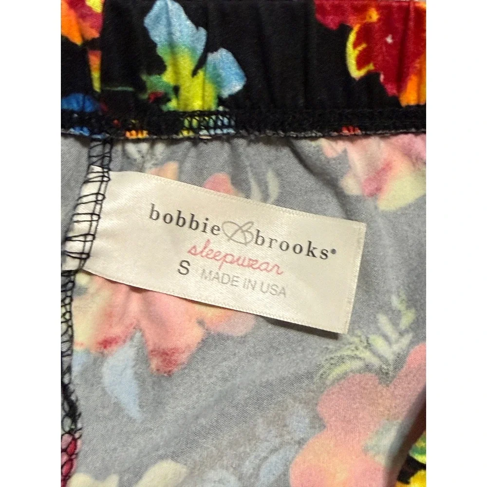 Bobbie Brooks Sleepwear Womens Size S Black Floral Pajama Pants Wide Leg